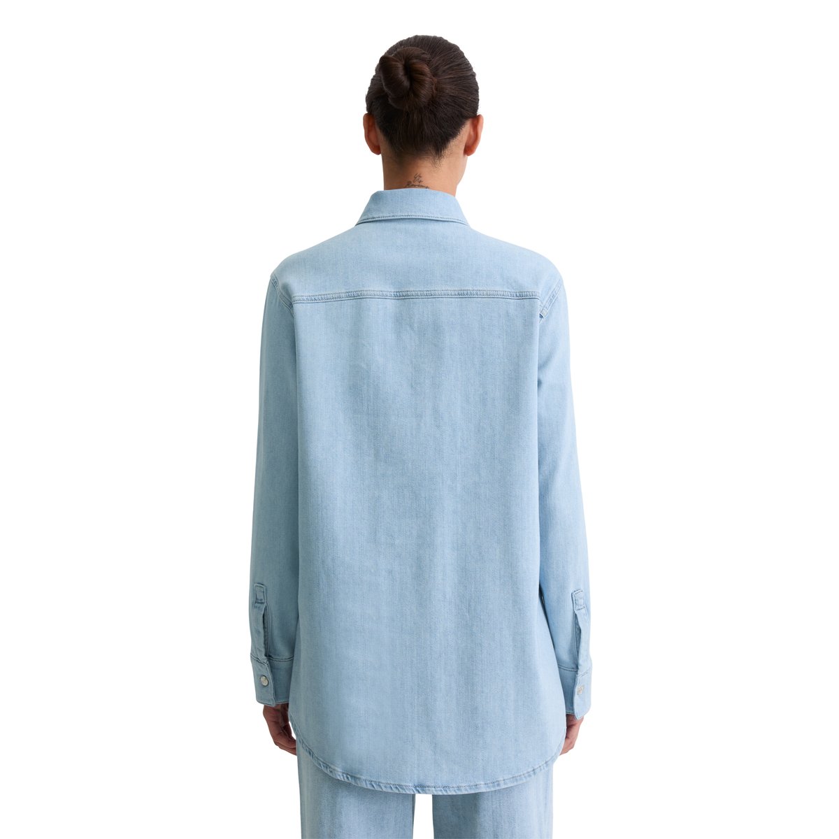 Chemise en jean regular en coton organique mélangé stretch bleu clair, MARC O'POLO