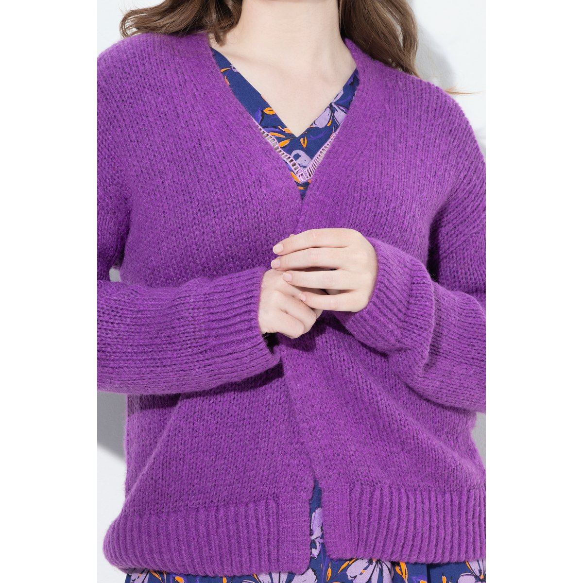 Cardigan ouvert, coupe courte et oversize violet, ULLA POPKEN