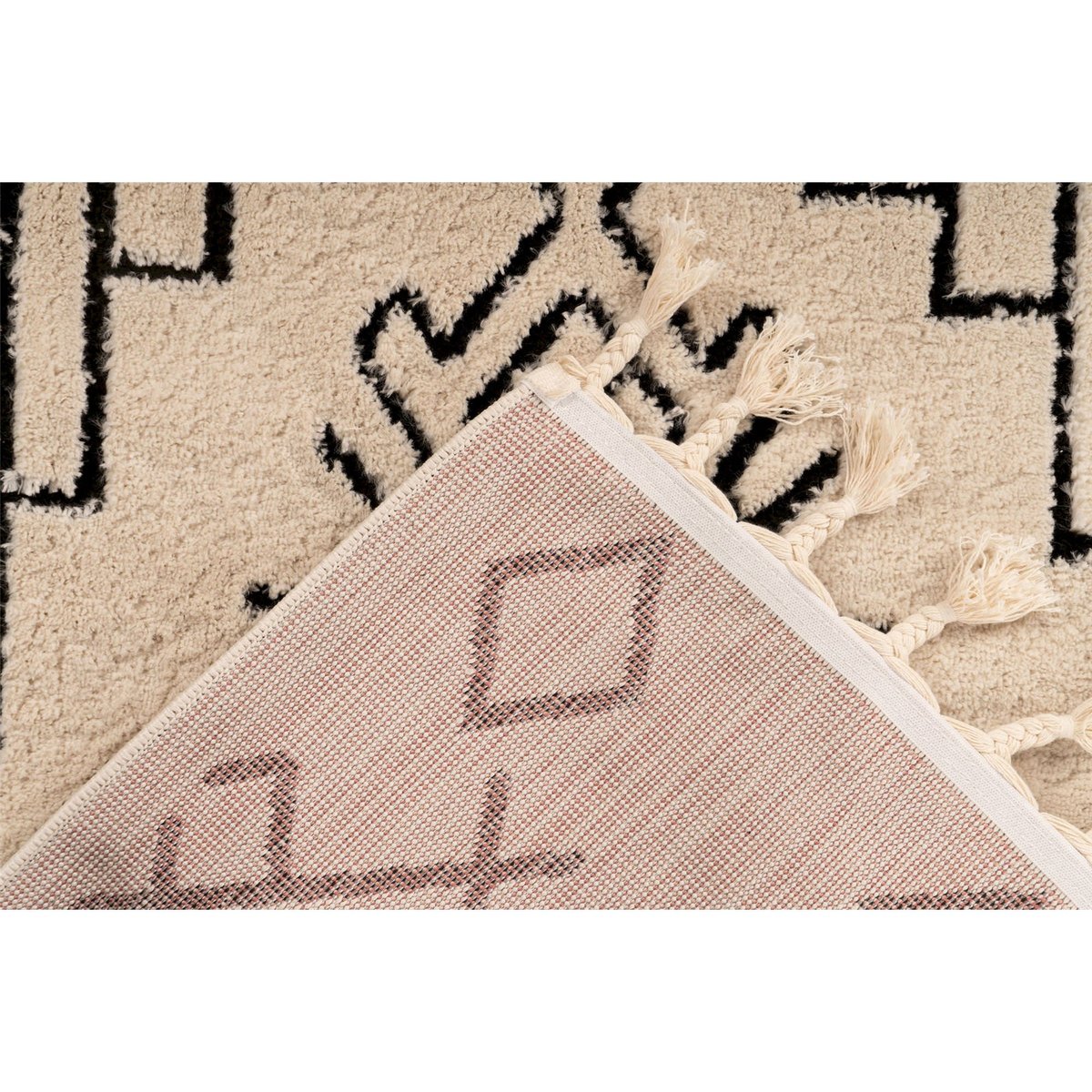 Tapis rectangulaire à poils hauts, Loris blanc crème à motifs noirs, ARTE ESPINA