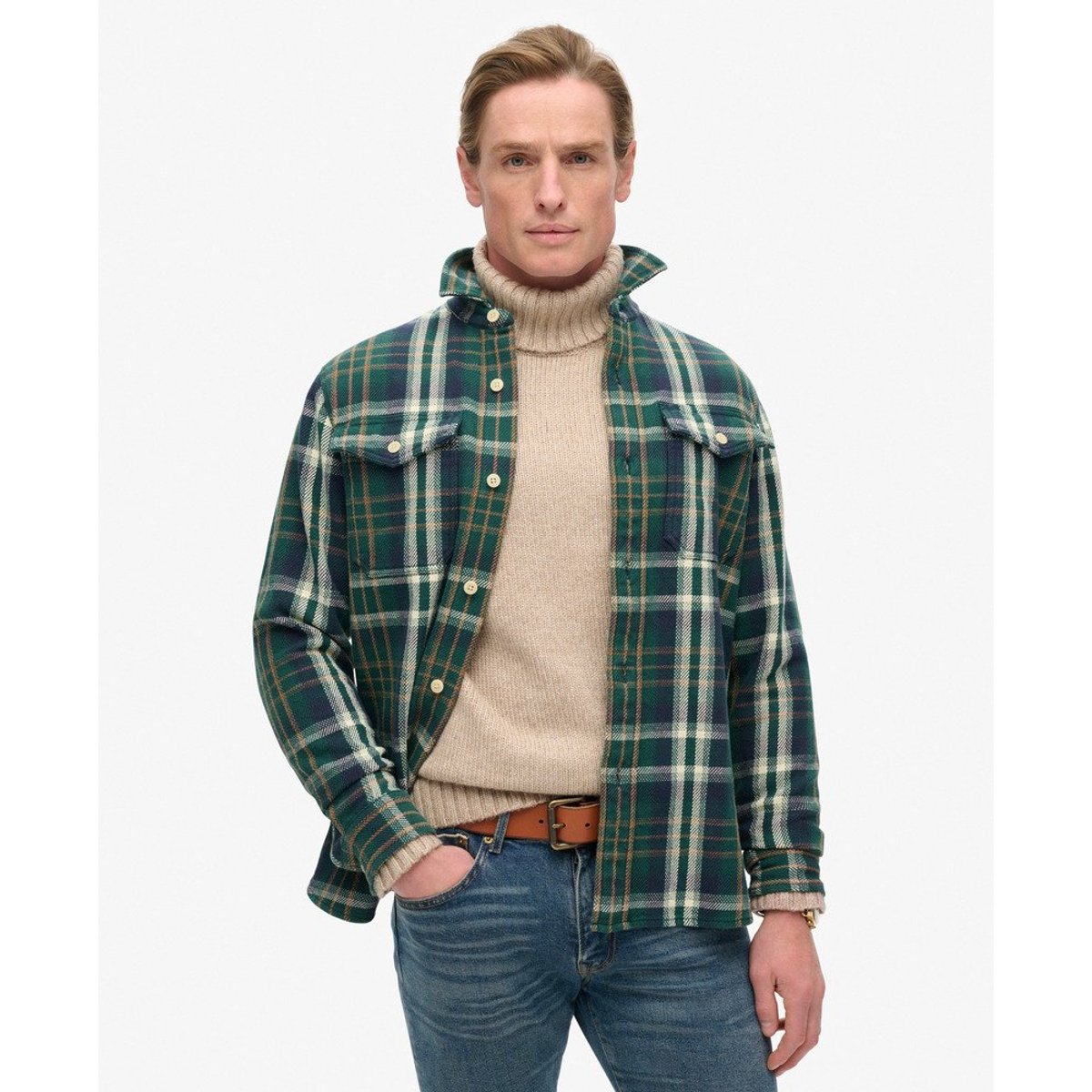 The Merchant Store - Chemise épaisse à carreaux vert à carreaux merchant, SUPERDRY