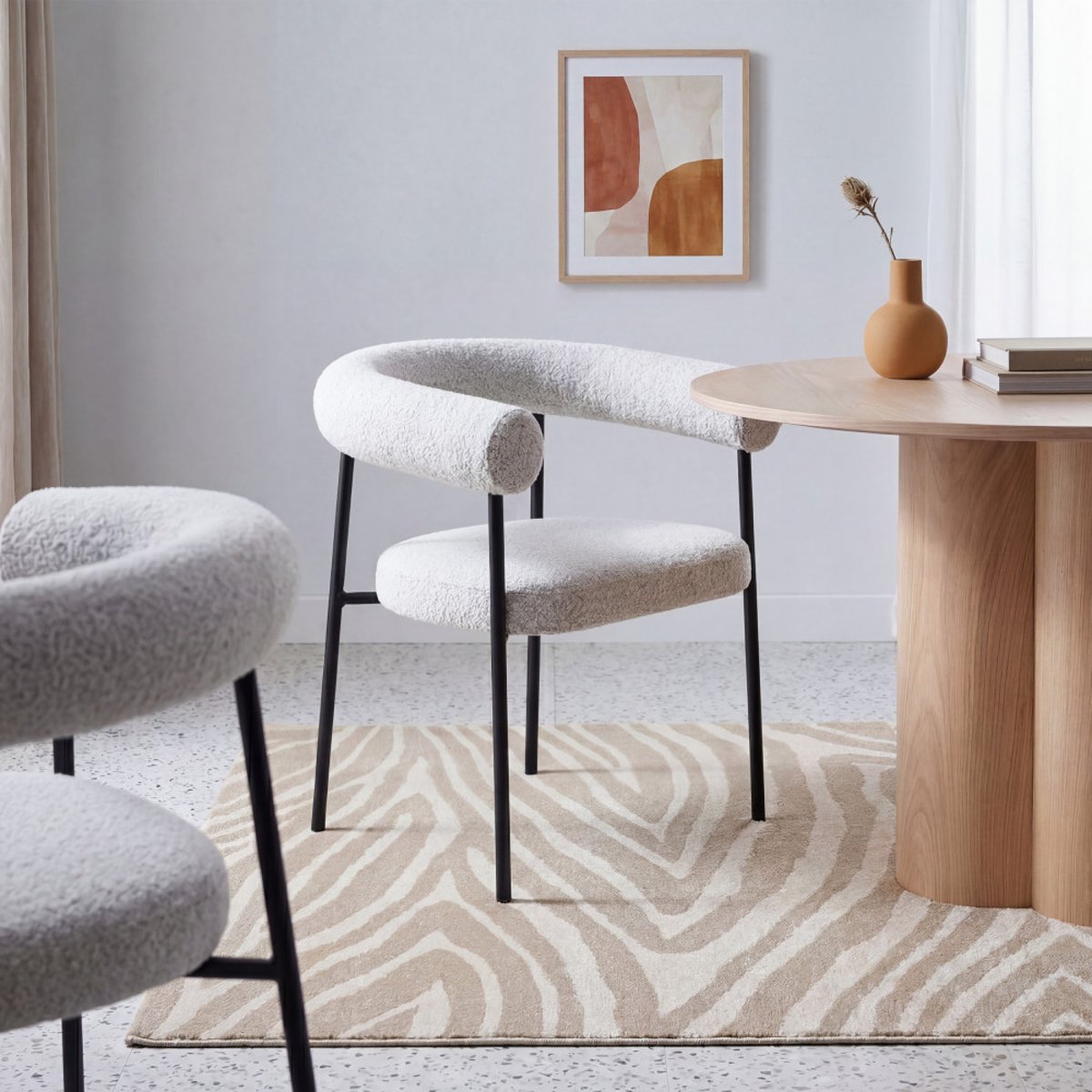 Lot de 2 fauteuils de table en tissu bouclette et métal- OLYMPE écru chiné, DRAWER