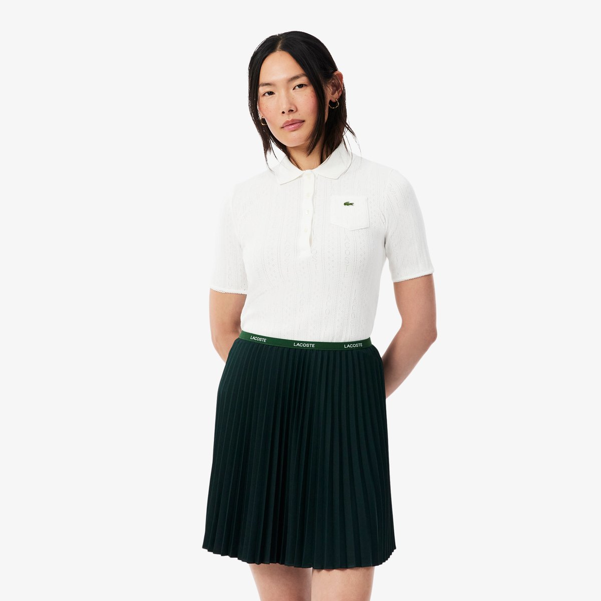 Polo maille pointelle slim fit blanc-70v, LACOSTE