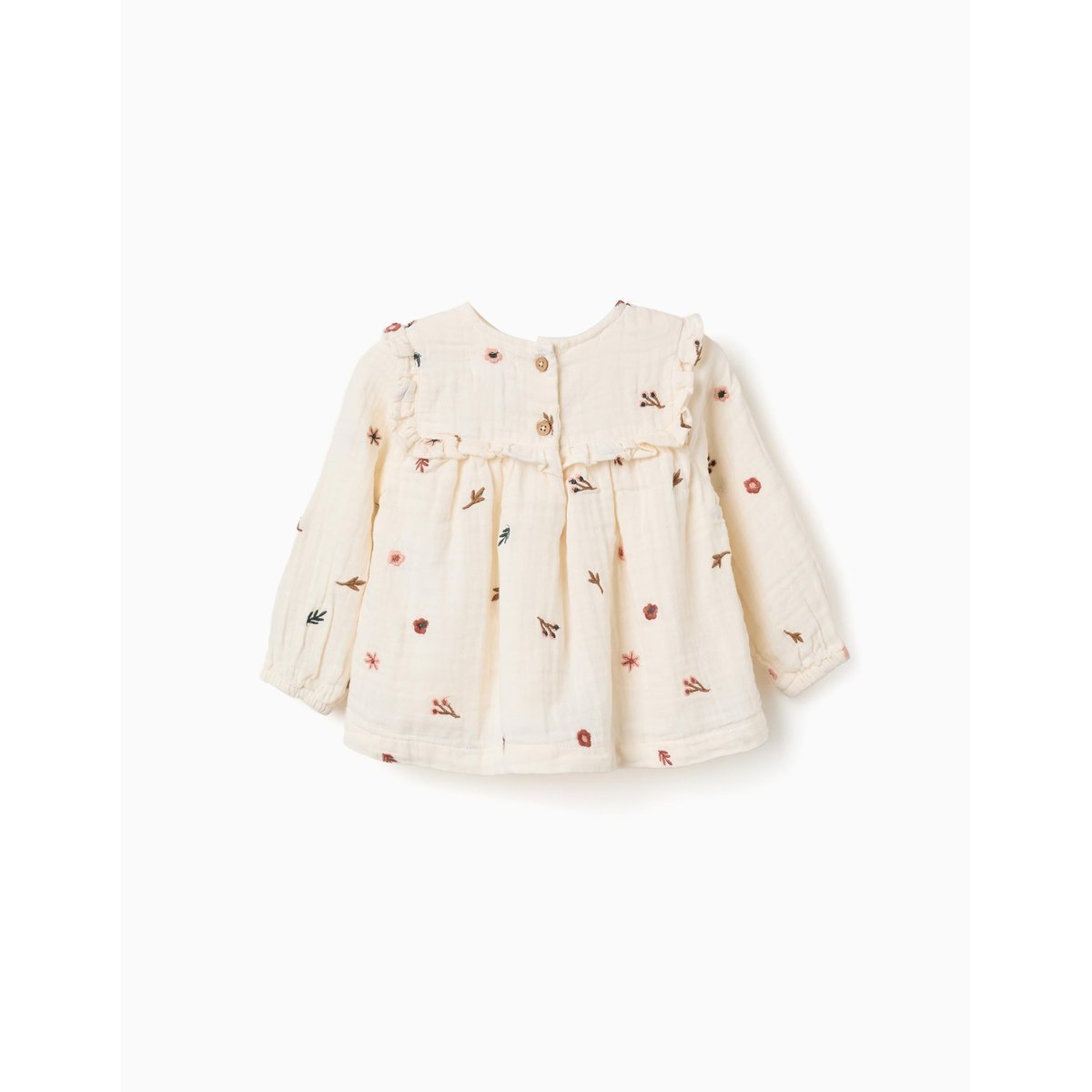 Blouse en coton à manches longues avec fleurs brodées blanc, ZIPPY