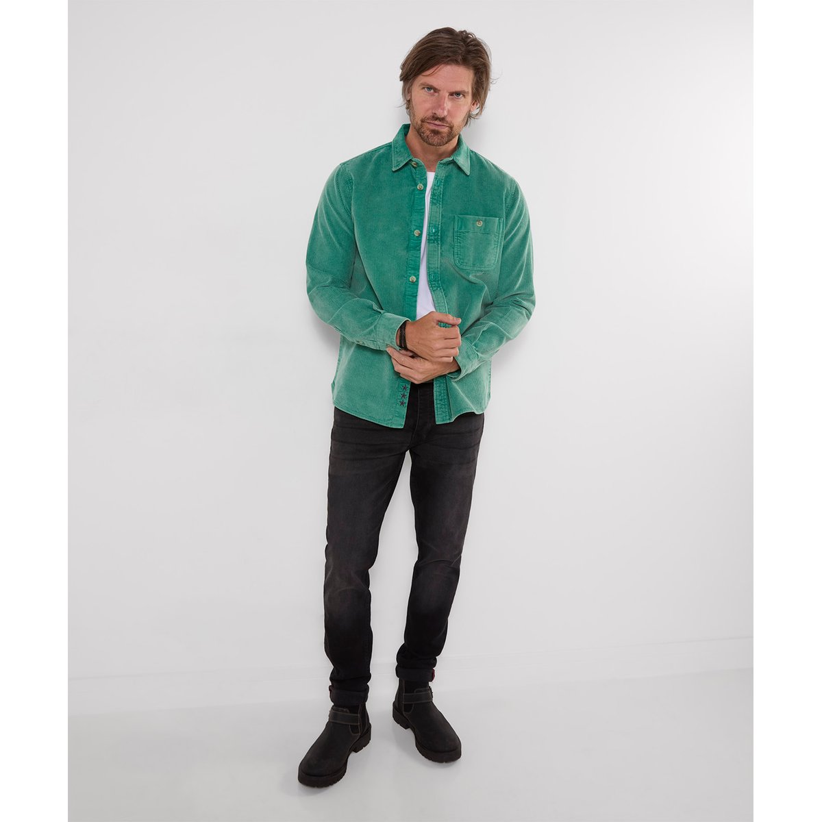 Chemise en Velours Côtelé Délavé à l'Acide vert, JOE BROWNS