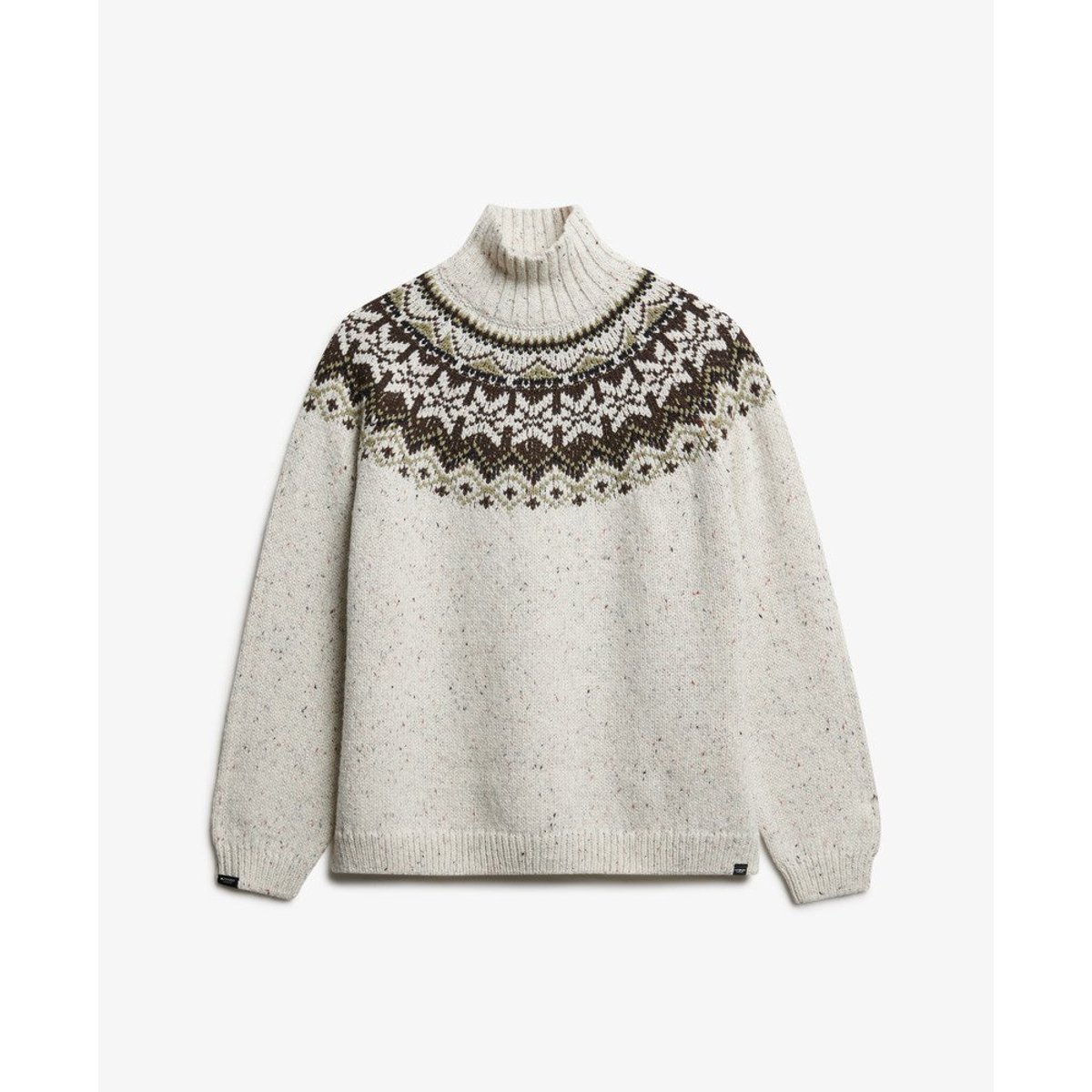Pull à col montant en jacquard blanc cassé multi, SUPERDRY