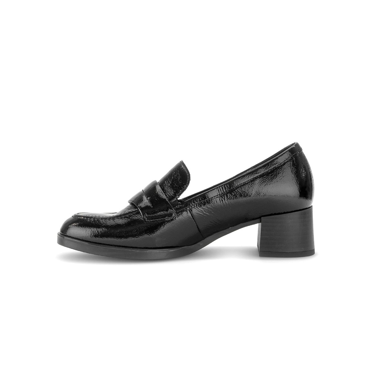 Mocassins en cuir verni à talon décroché noir, GABOR