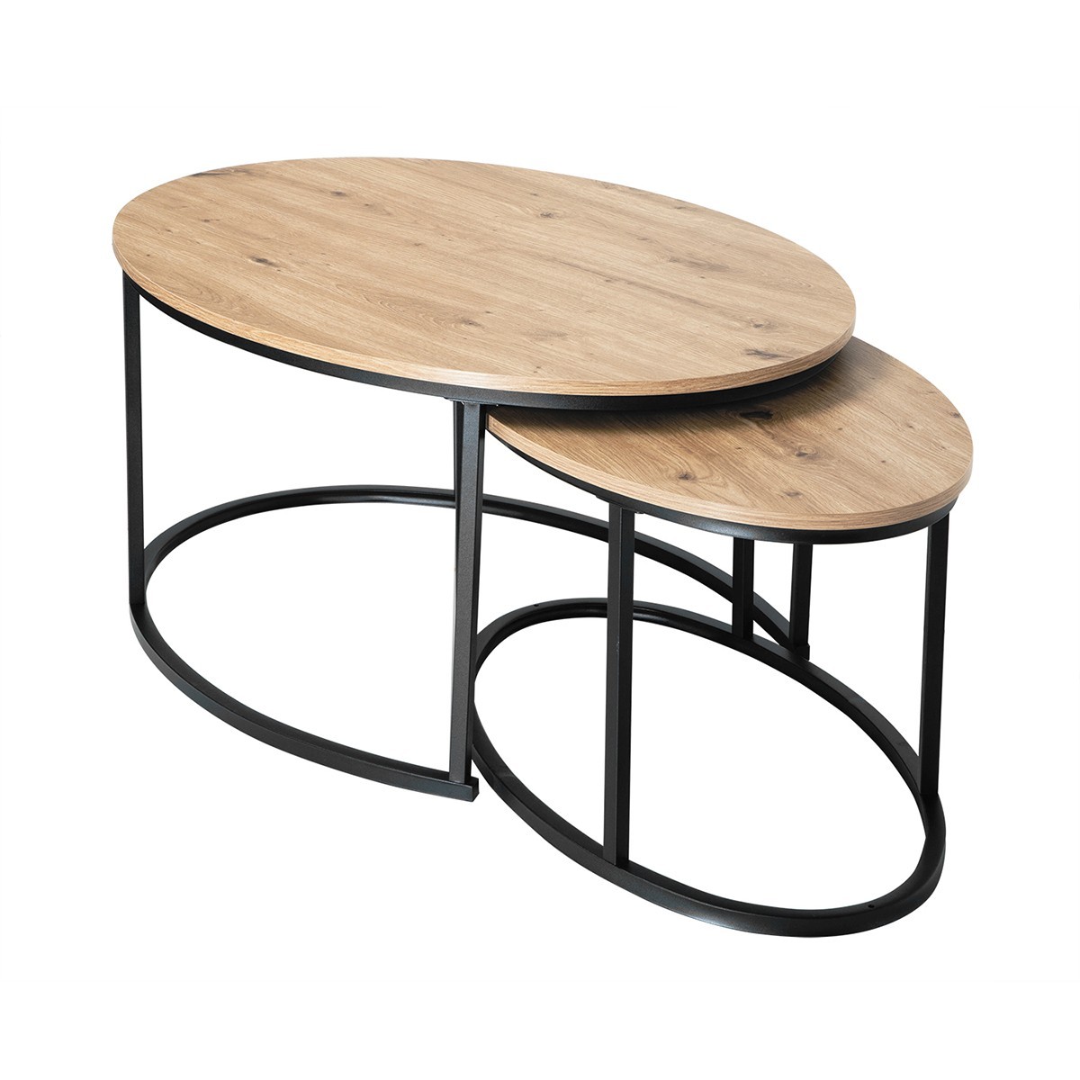 Lot de 2 tables basses gigognes ovales LENNY bois clair, CALICOSY
