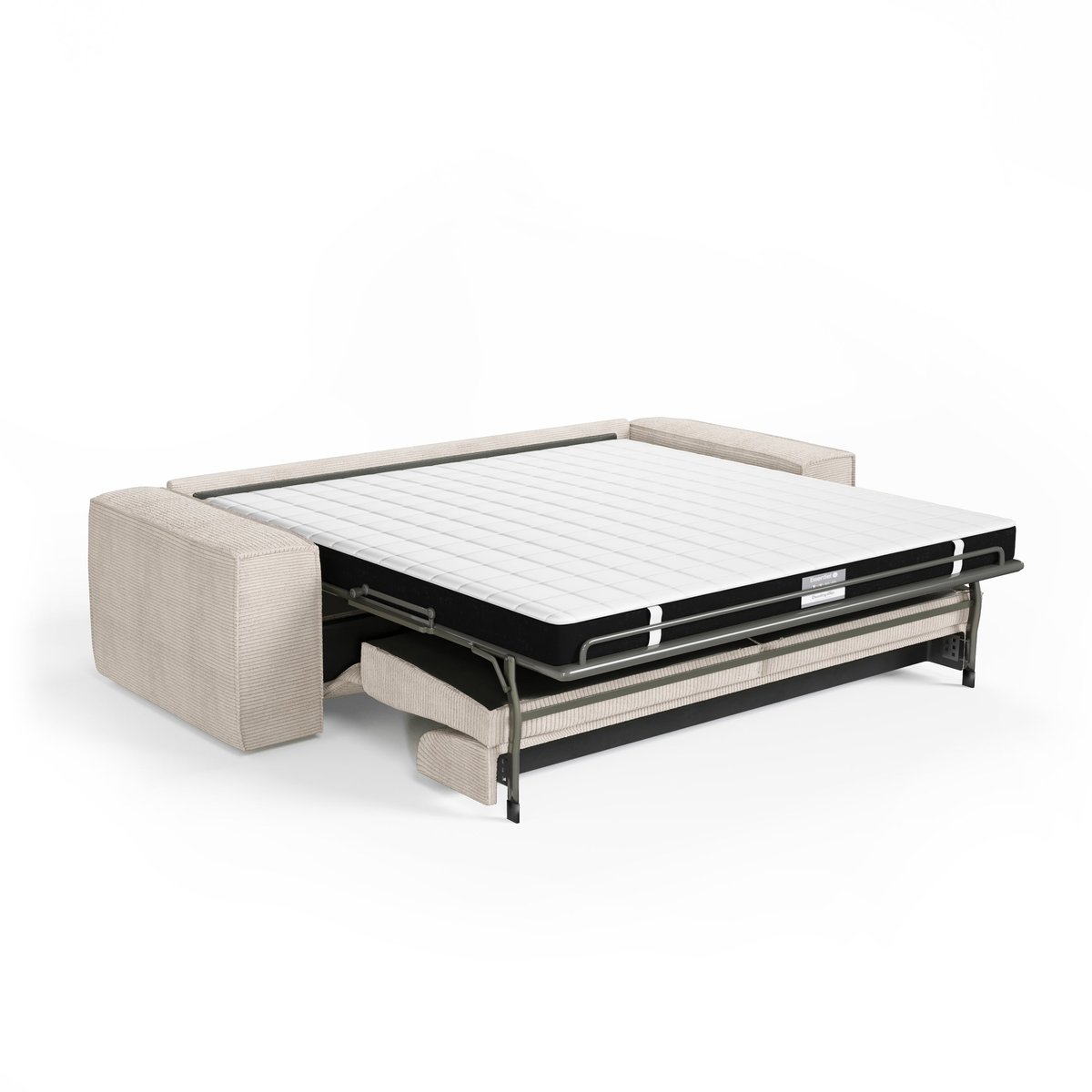 Canapé convertible express matelas Dunlopillo 160cm 3 places en velours côtelé JOAN crème, SIA HOME
