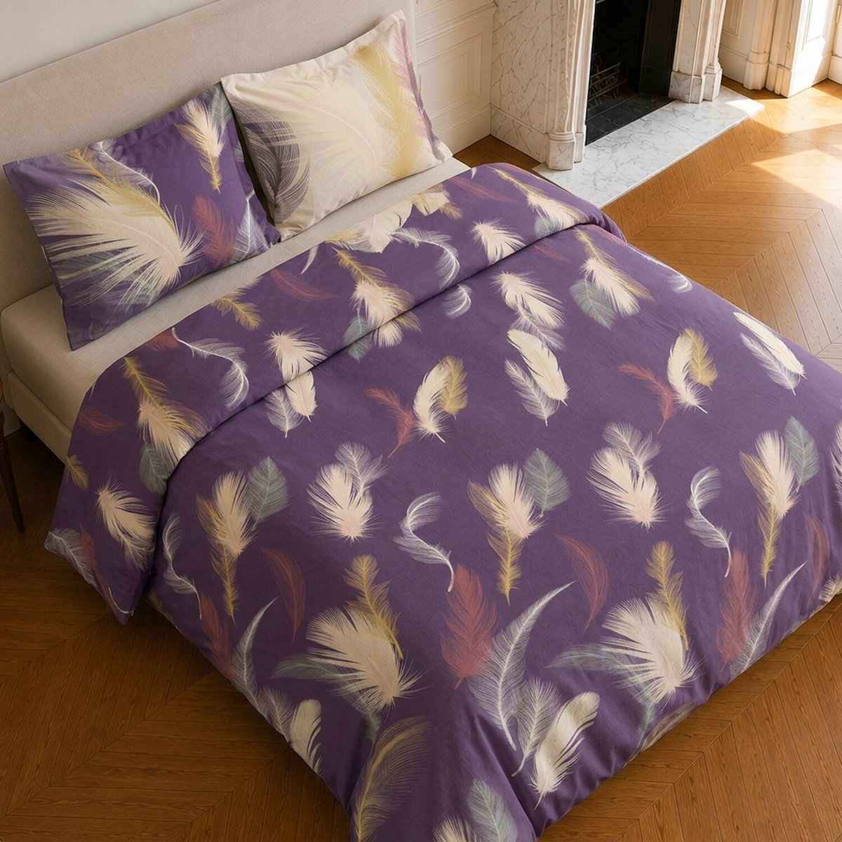 Parure de lit en coton motif tropical, WINTER aubergine, C DESIGN HOME TEXTILE