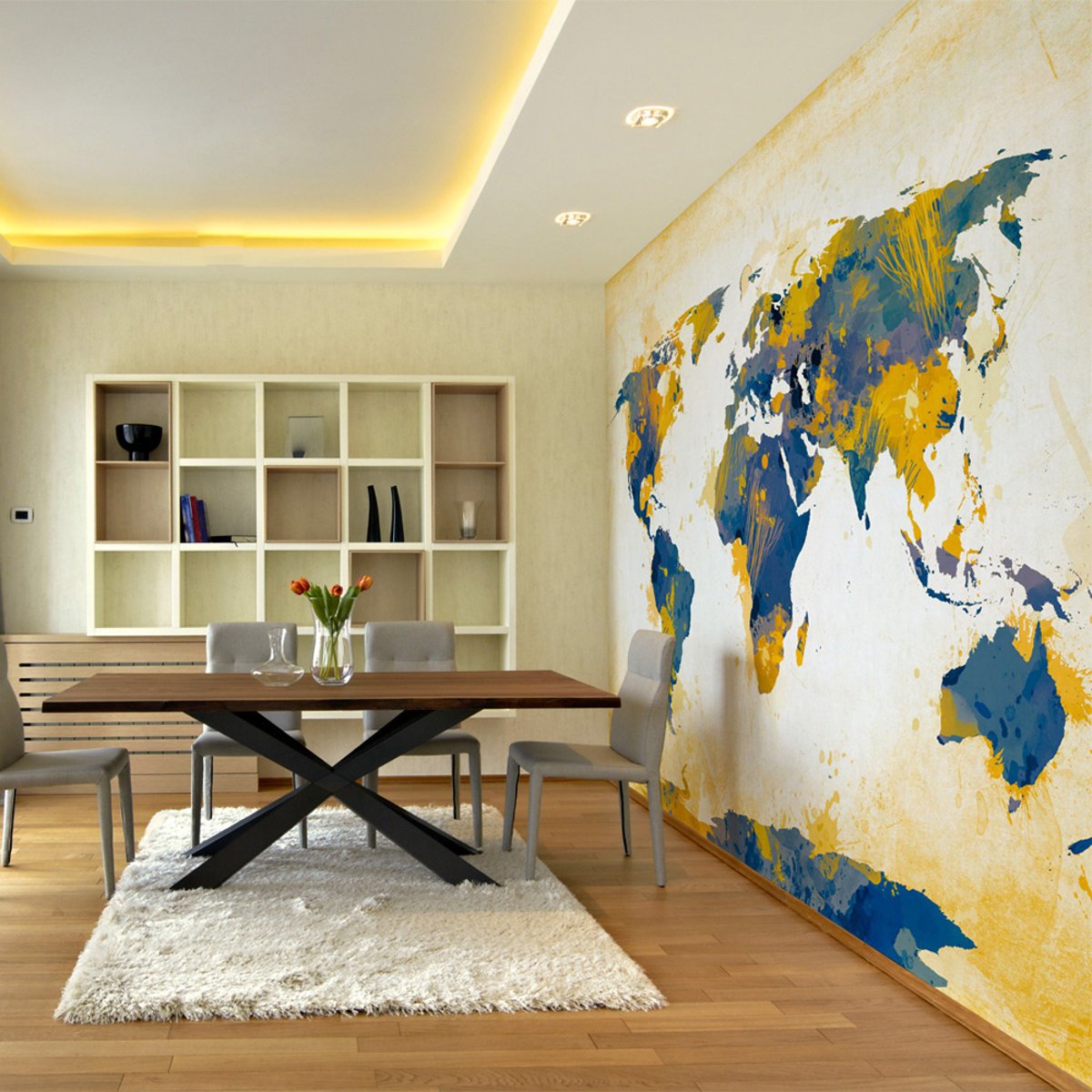Papier peint intissé panoramique Carte du monde Map of the World - Sun and sky bleu, EDEN