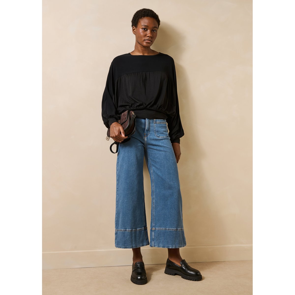 T-shirt en lyocell manches longues noir, LA FEE MARABOUTEE