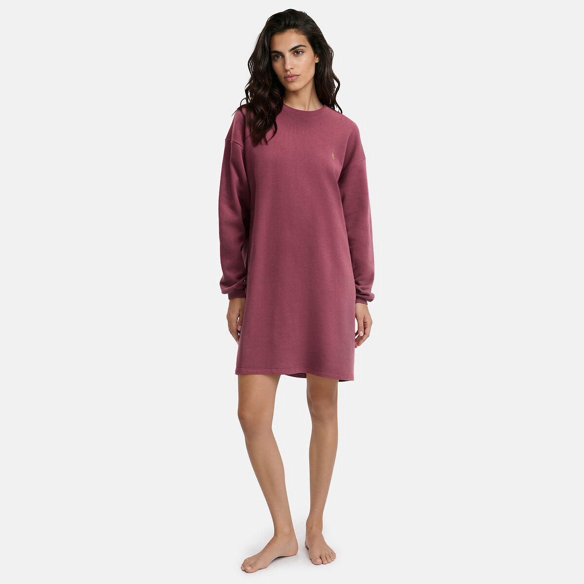 Brushed fleece long sweatshirt-style nightshirt burgundy, LA REDOUTE COLLECTIONS