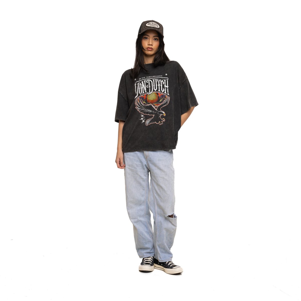 Tee shirt en coton ROAD gris foncé/orange/blanc, VON DUTCH