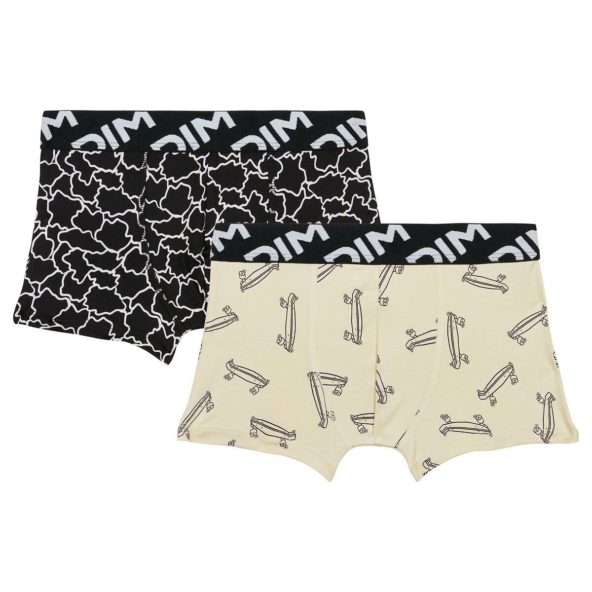 Lot de 2 boxers imprimés en microfibre noir + beige, DIM