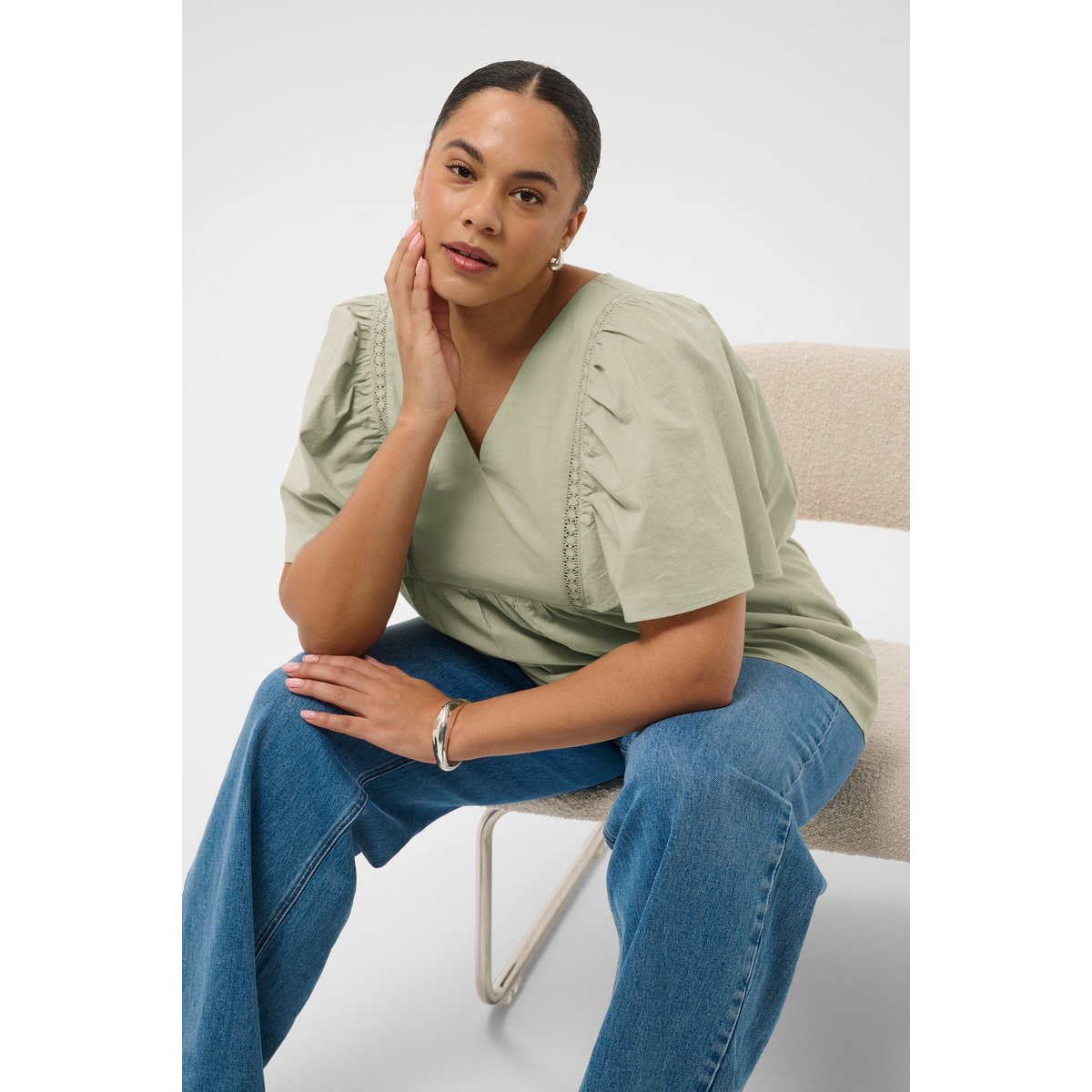 Blouse à manches courtes vert seagrass, KAFFE CURVE