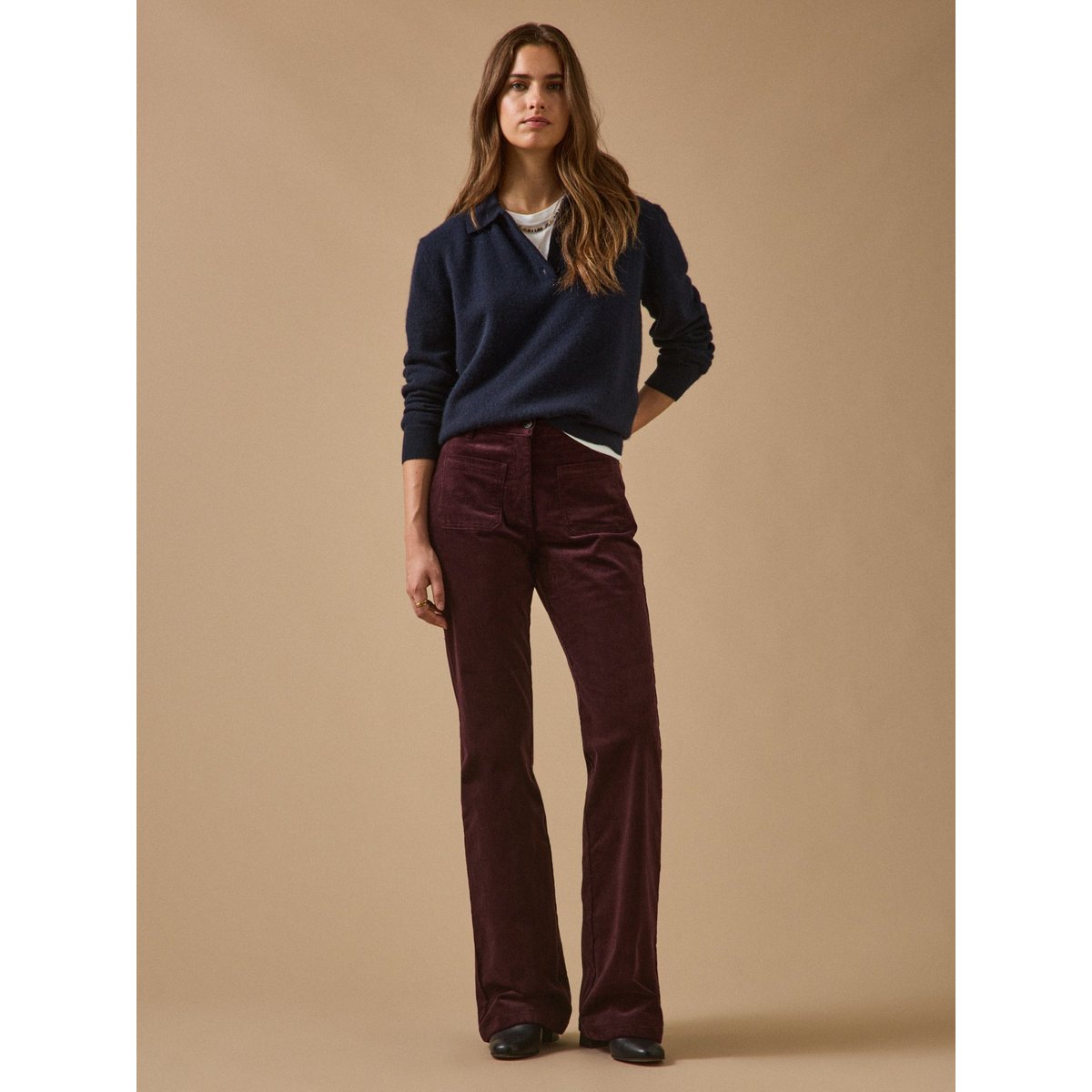 Pantalon flare Suzanne velours bordeaux fonce, CYRILLUS