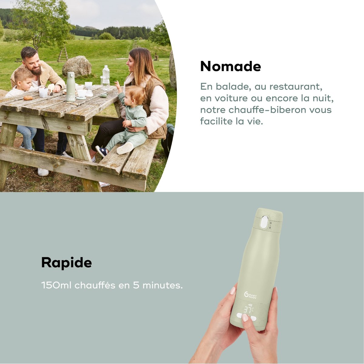 Chauffe-biberon nomade Moov & Feed vert, BABYMOOV