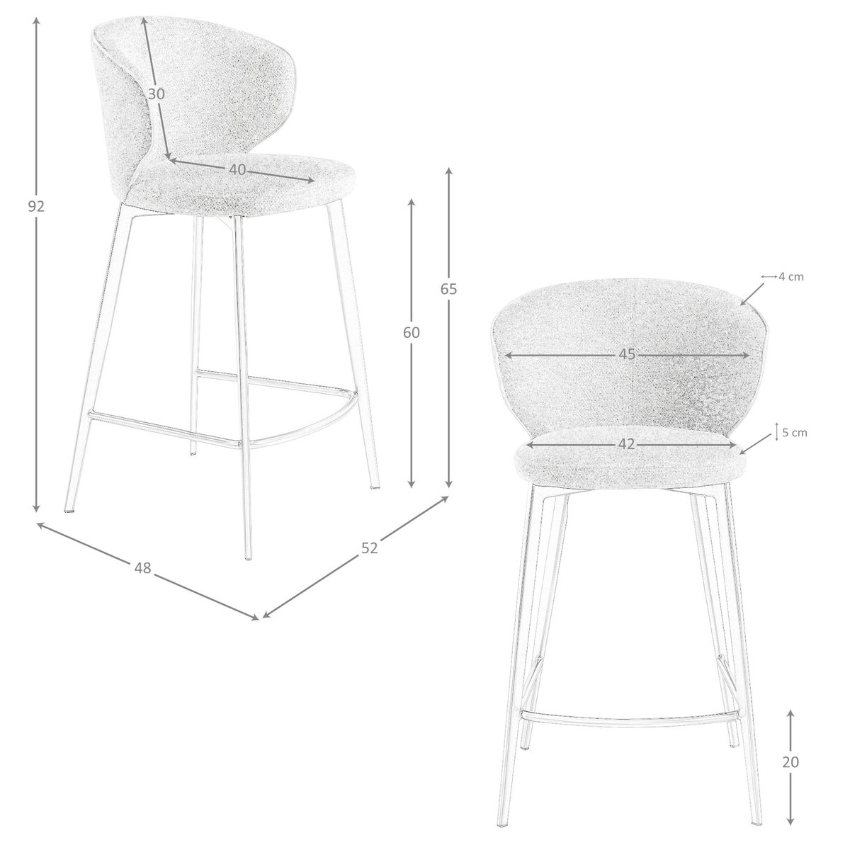Tabouret en tissu chiné marron marbré | gris anthracite, ANGEL CERDA