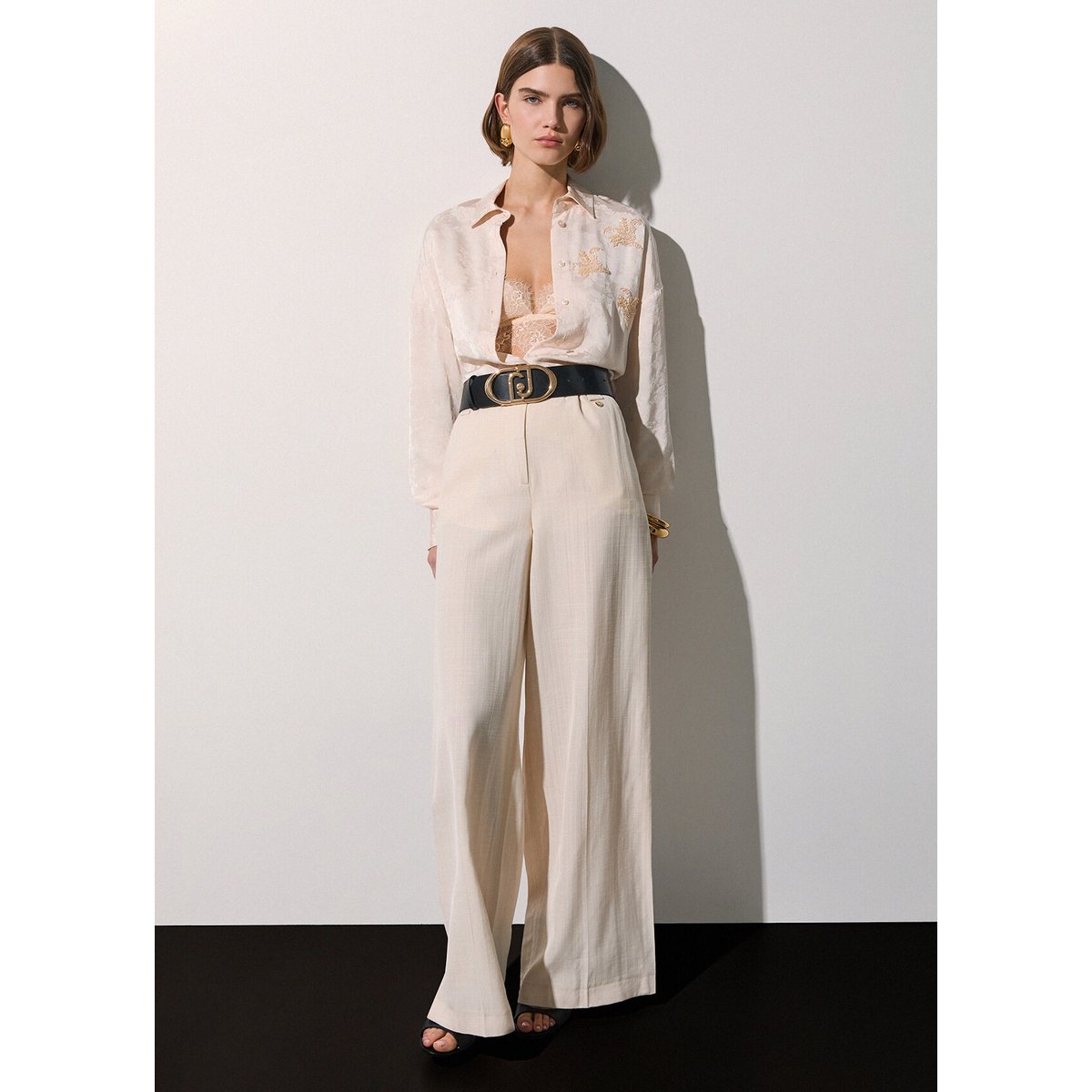 Pantalon en viscose flammée crème, LIU JO