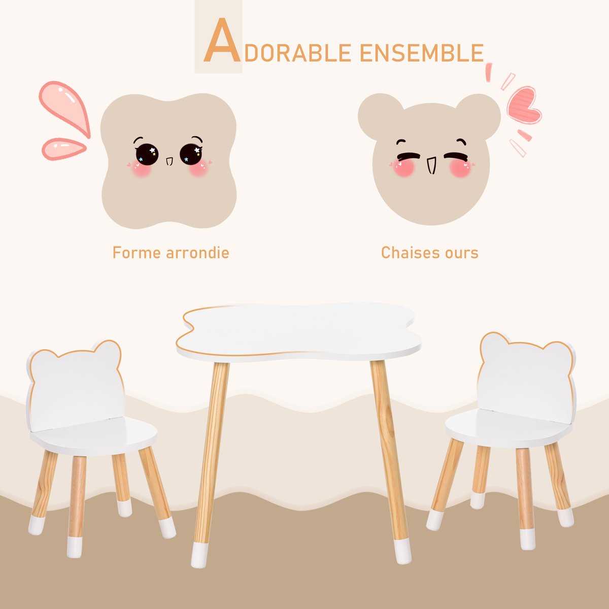 Ensemble table et chaises pour enfants MDF blanc, HOMCOM