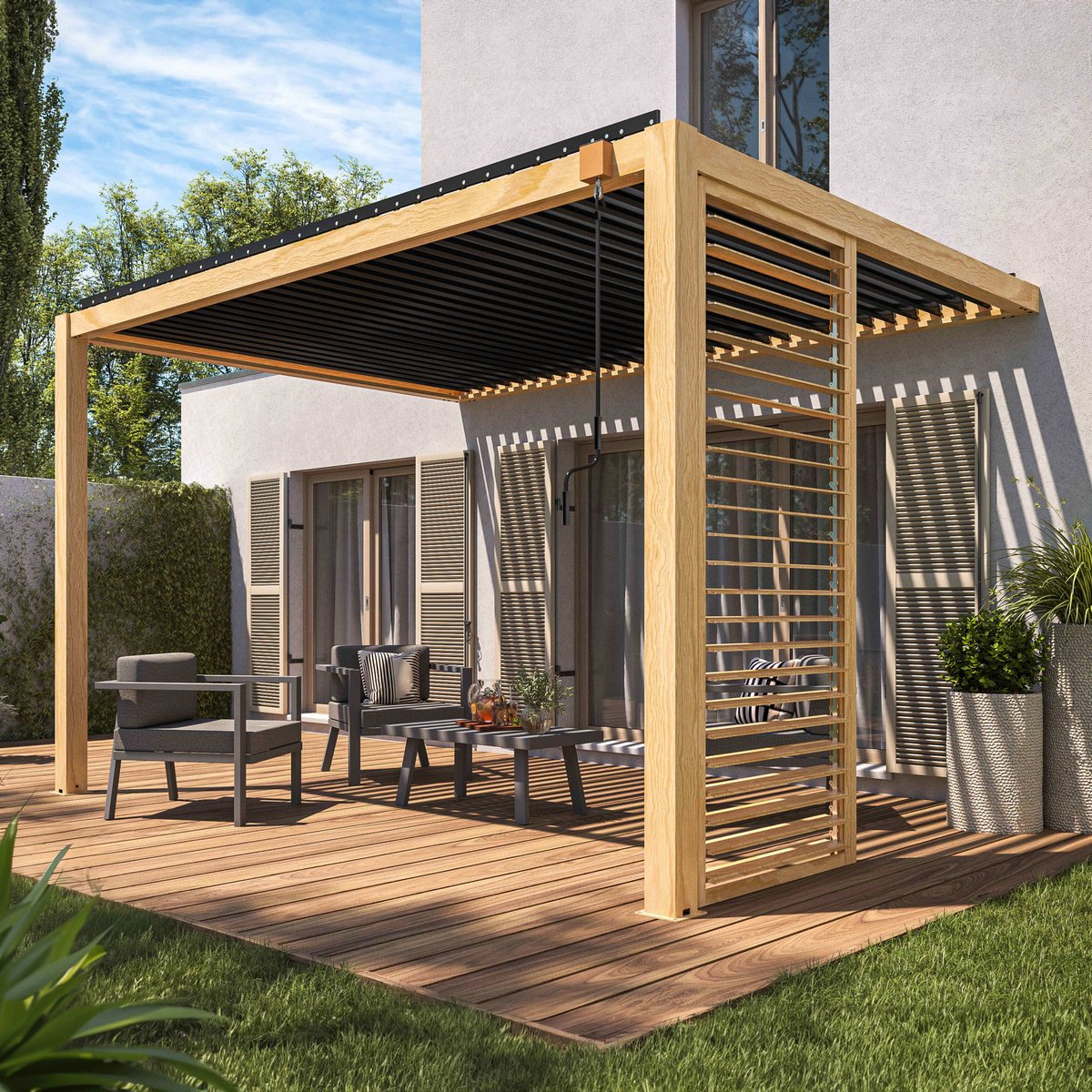 Claustra bois pour pergola bioclimatique corato et sapri (2,39 x 1 m) bois, OVIALA