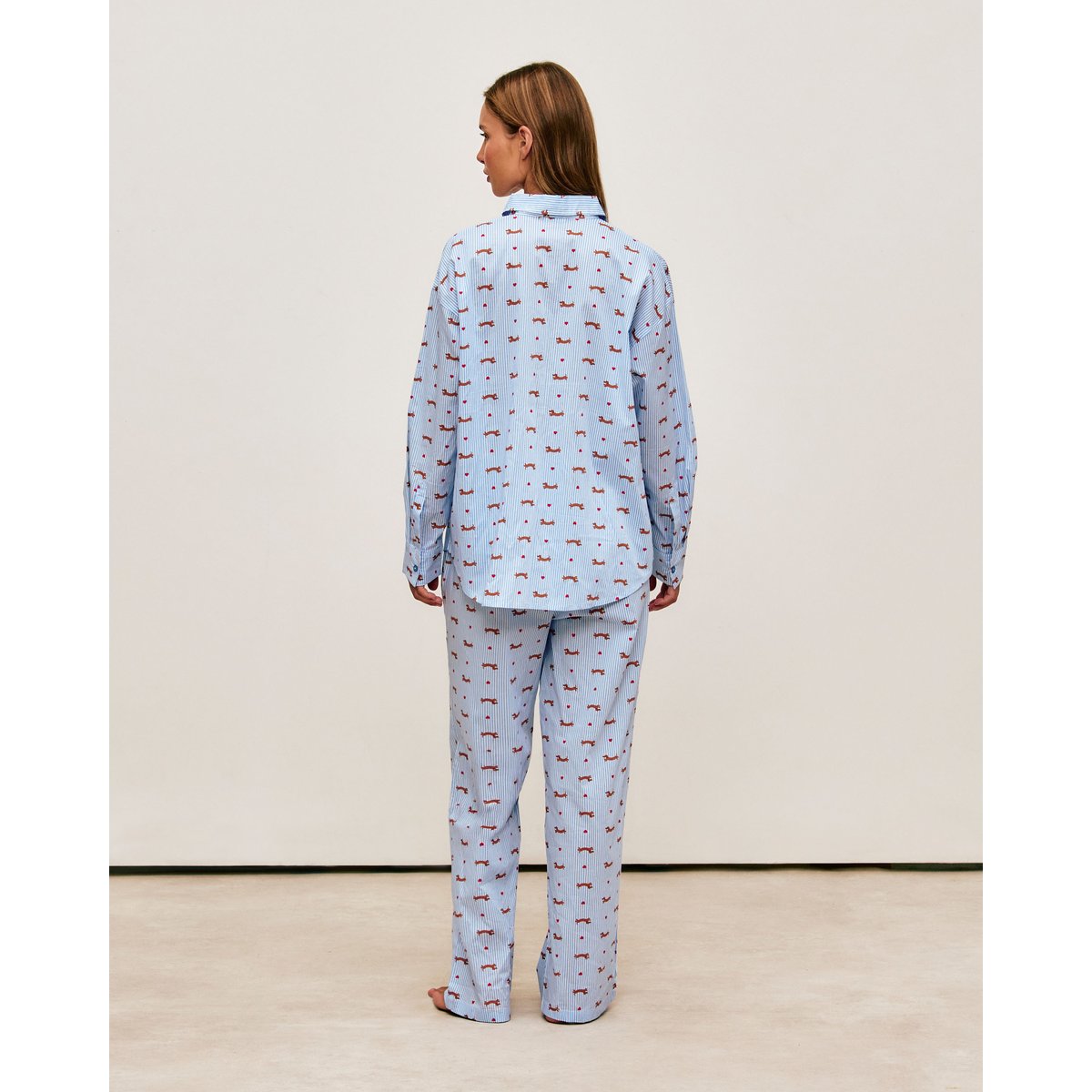 Chemise en popeline à imprimé rayures et teckels unisexe ACADEMIZ bleu ciel, UNDIZ
