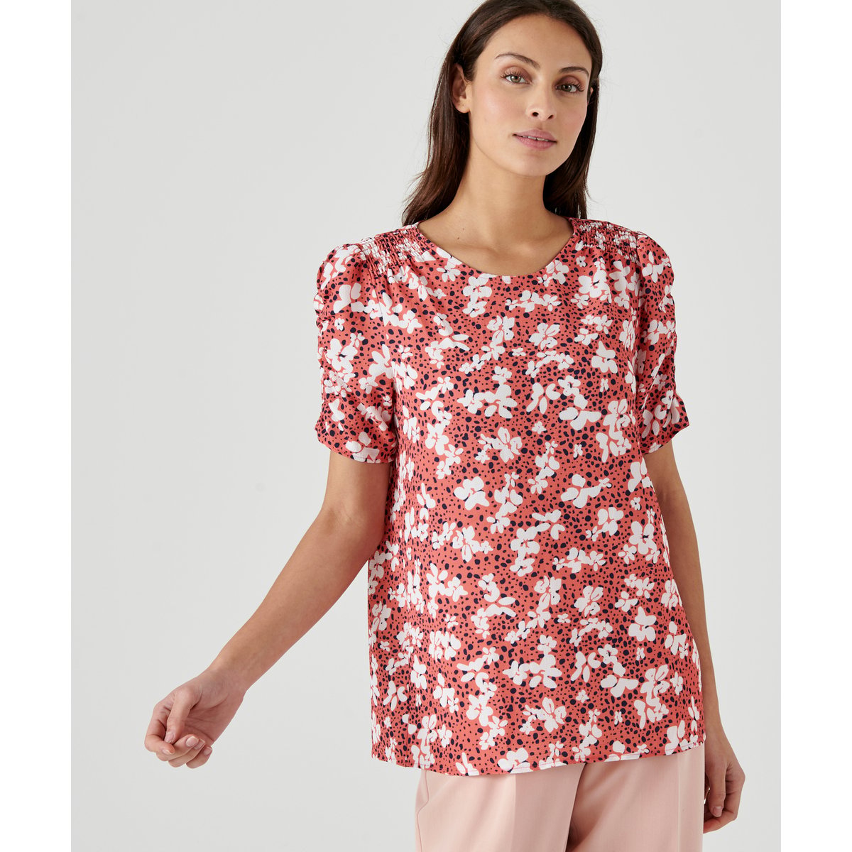 Blouse manches bouffantes rose fleuri, DAMART