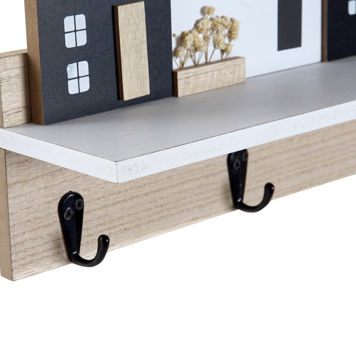 Portemanteau mural bois maisons avec 1 étagère bois, WADIGA