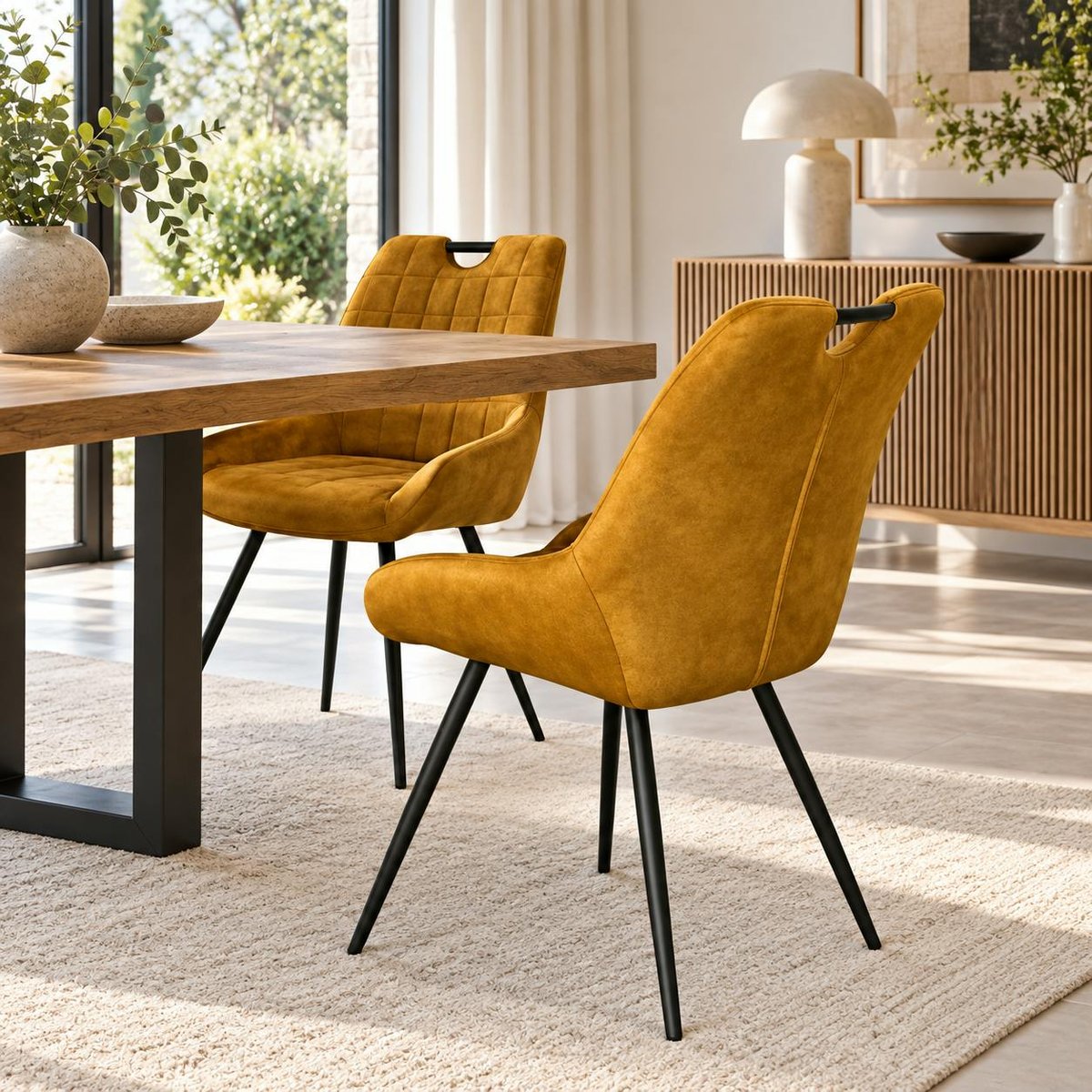 Chaise en tissu avec poignée (lot de 2) MALMOE moutarde, PIER IMPORT