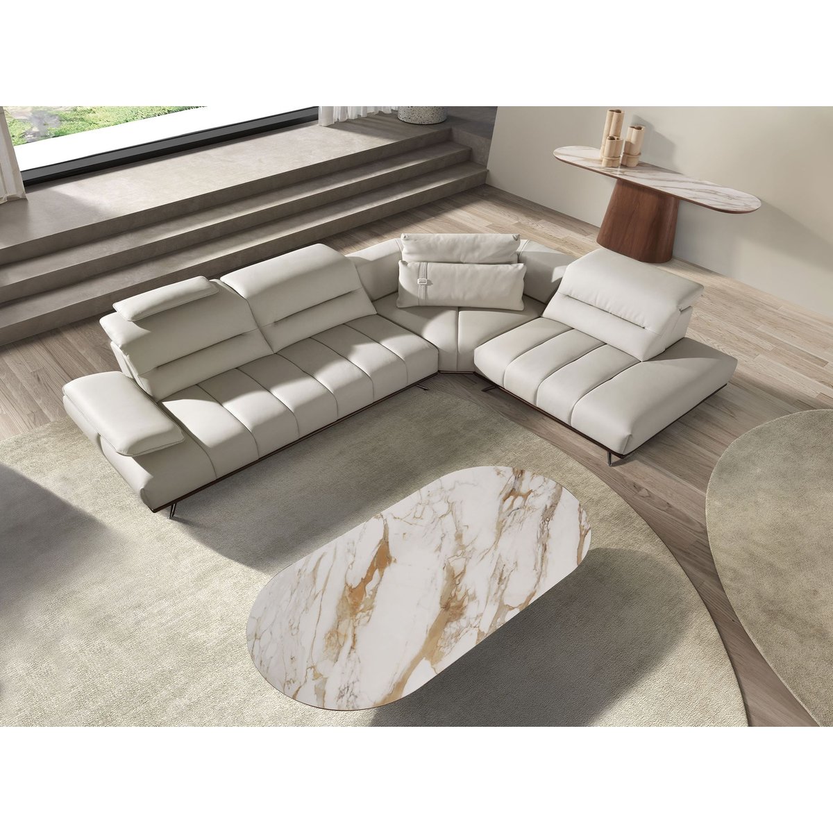 Table basse ovale demi-ronde en porcelaine et noyer blanc | noyer, ANGEL CERDA