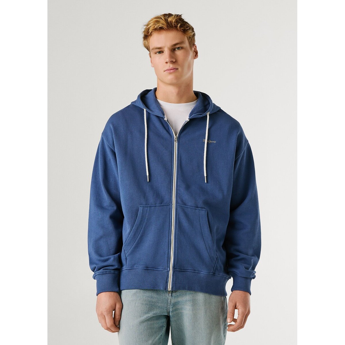Sweat à capuche zippé GEO bleu délavé, PEPE JEANS