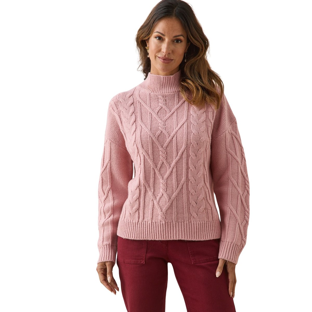 Pull court torsadé col montant rose, DAXON