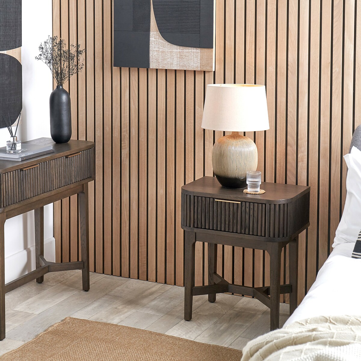 Renzo Fluted Oak Bedside Table smoked oak, ÉDITÉ
