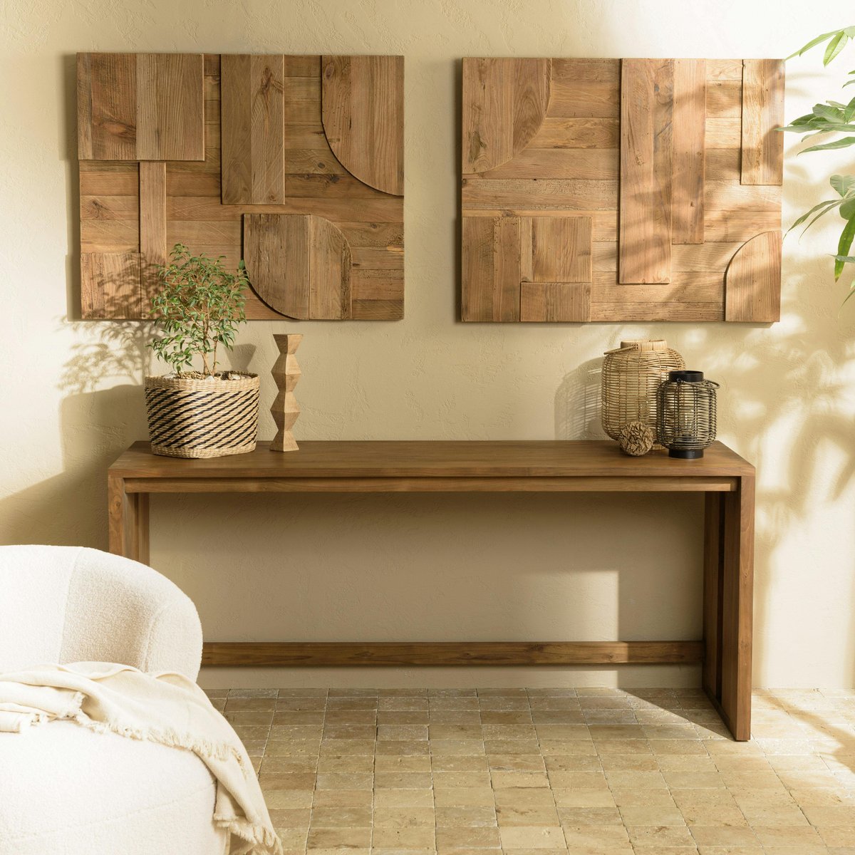 Décoration murale pin recyclé formes variées DENVER bois naturel, PIER IMPORT