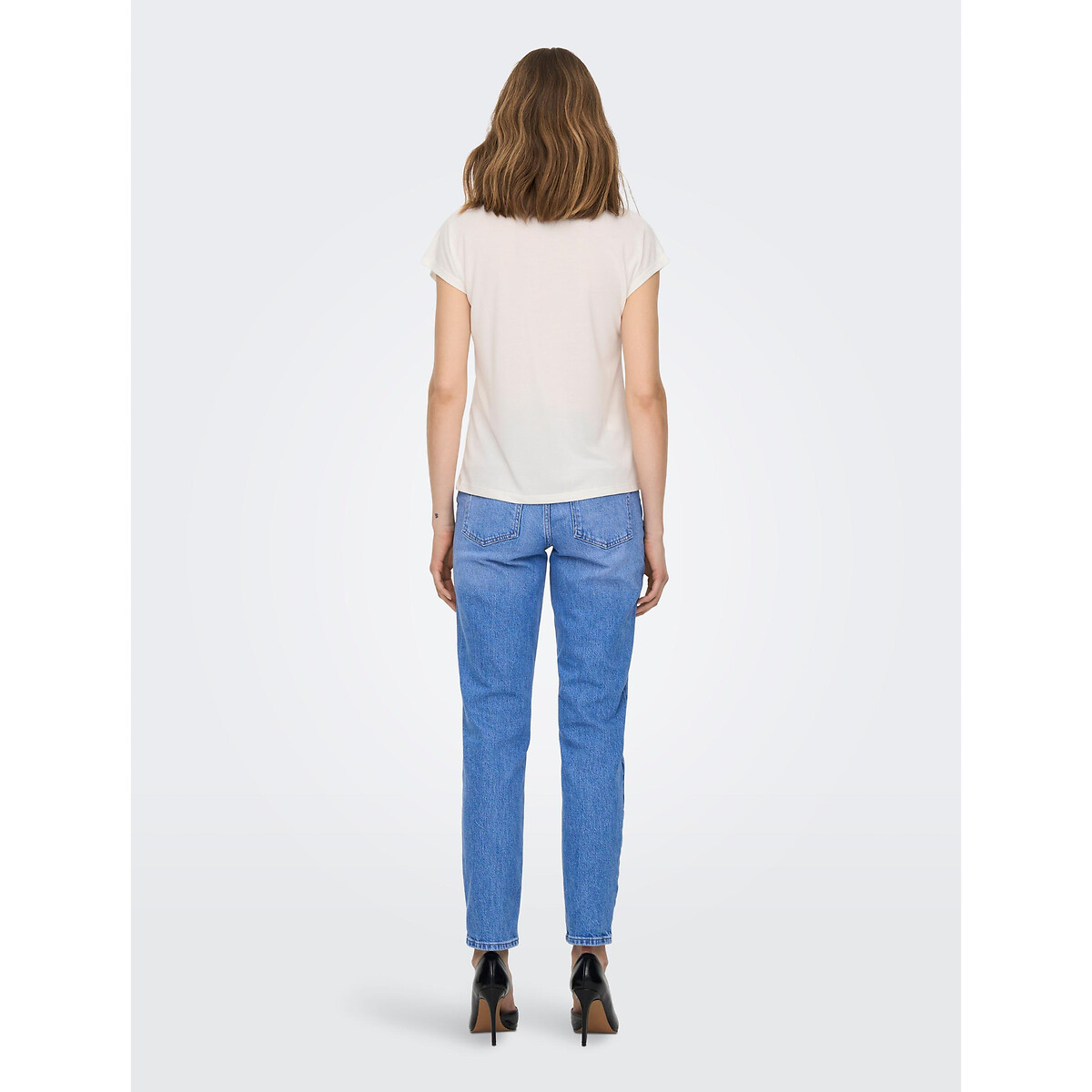 T-shirt maniche corte, scollo a V bianco, ONLY