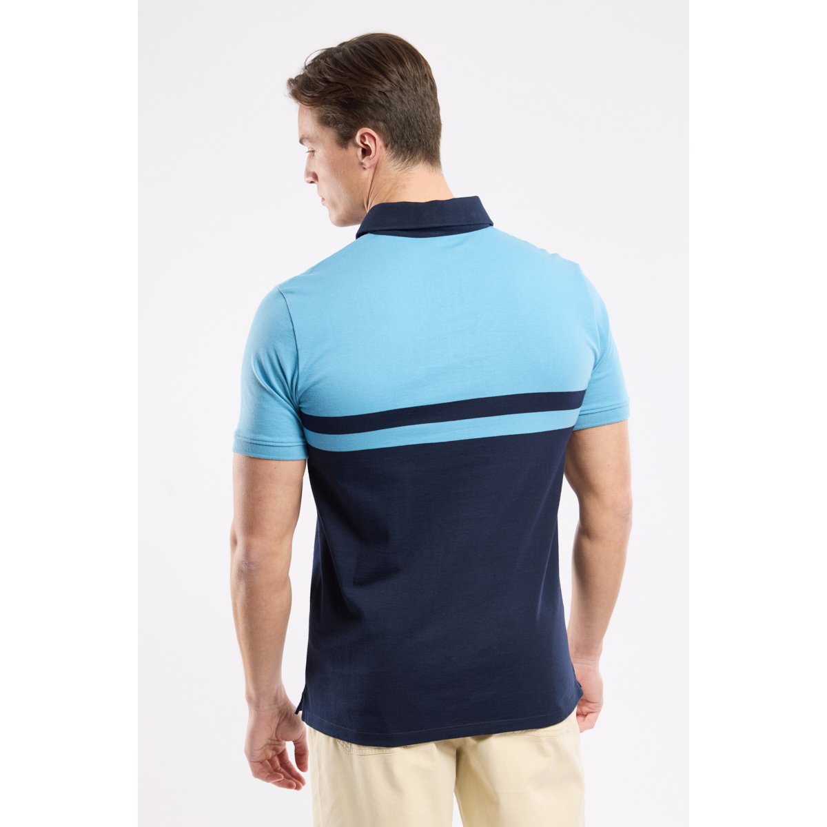 Polo bicolore en coton DEAUVILLE marine deep/ waterfall, ARMOR-LUX