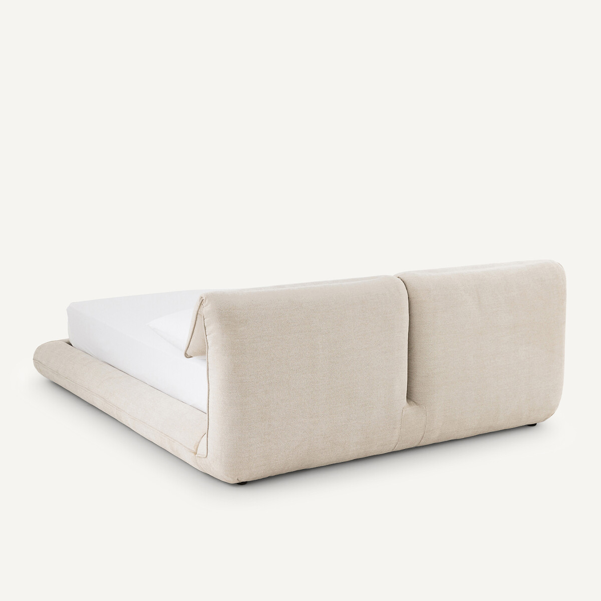 Lit double avec sommier assemblé et têtes ajustables, en tissu tweedé, PAOL ficelle, AM.PM
