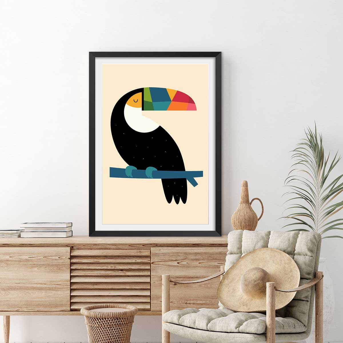 Affiche  toucan affiche + cadre en bois - noir, HEXOA
