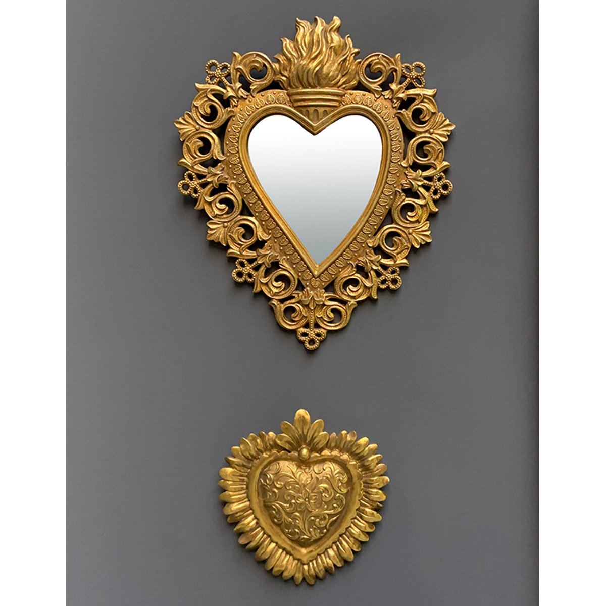 Déco miroir ex-voto coeur 24.8x29.8cm or, EMDE