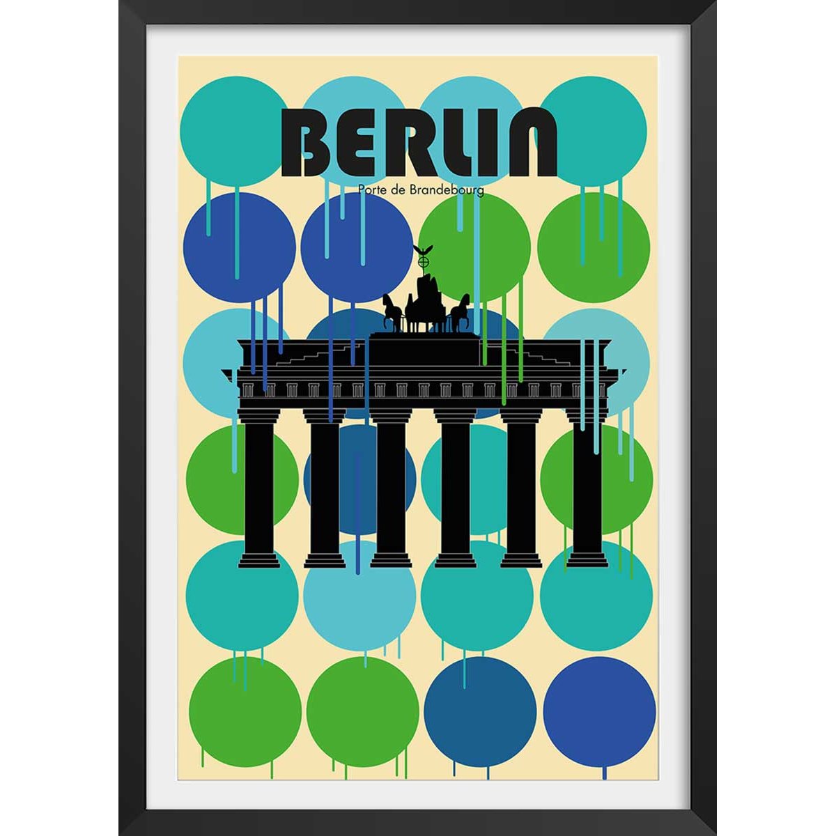 Affiche berlin brandenburger tor affiche + cadre en bois - noir, HEXOA