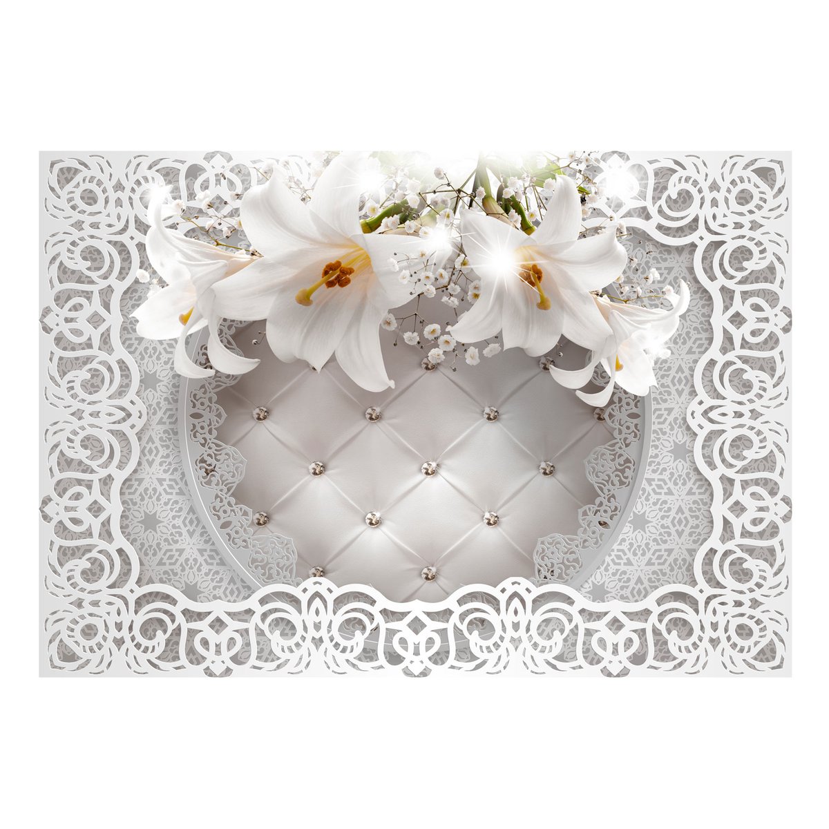 Papier peint intissé panoramique Fleurs Lilies and Quilted Background jaune / doré, EDEN