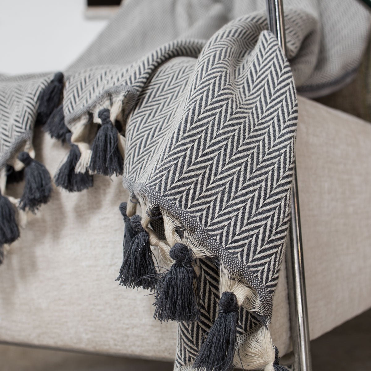 Plaid coton MEGEVE gris moyen, FEBRONIE