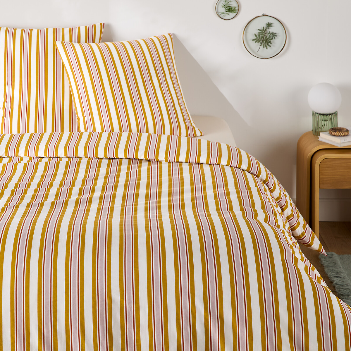 Parure de lit 30% de coton recyclé, taie carrée, DAIRIS jaune/mauve, LA REDOUTE INTERIEURS
