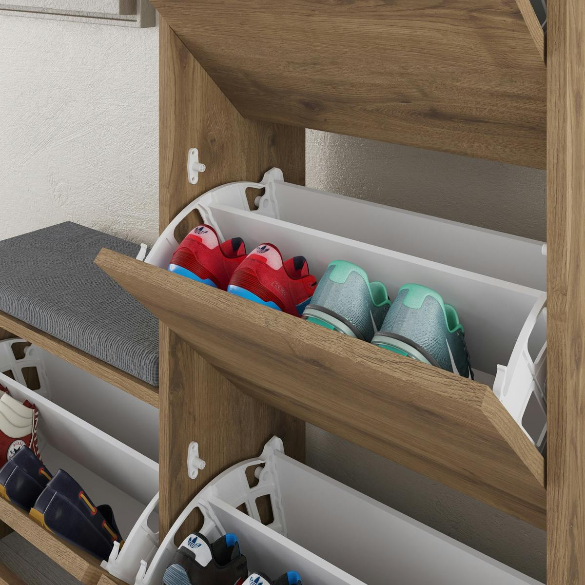 Meuble à chaussures 4 portes + banc MARFA chêne brun, PIER IMPORT