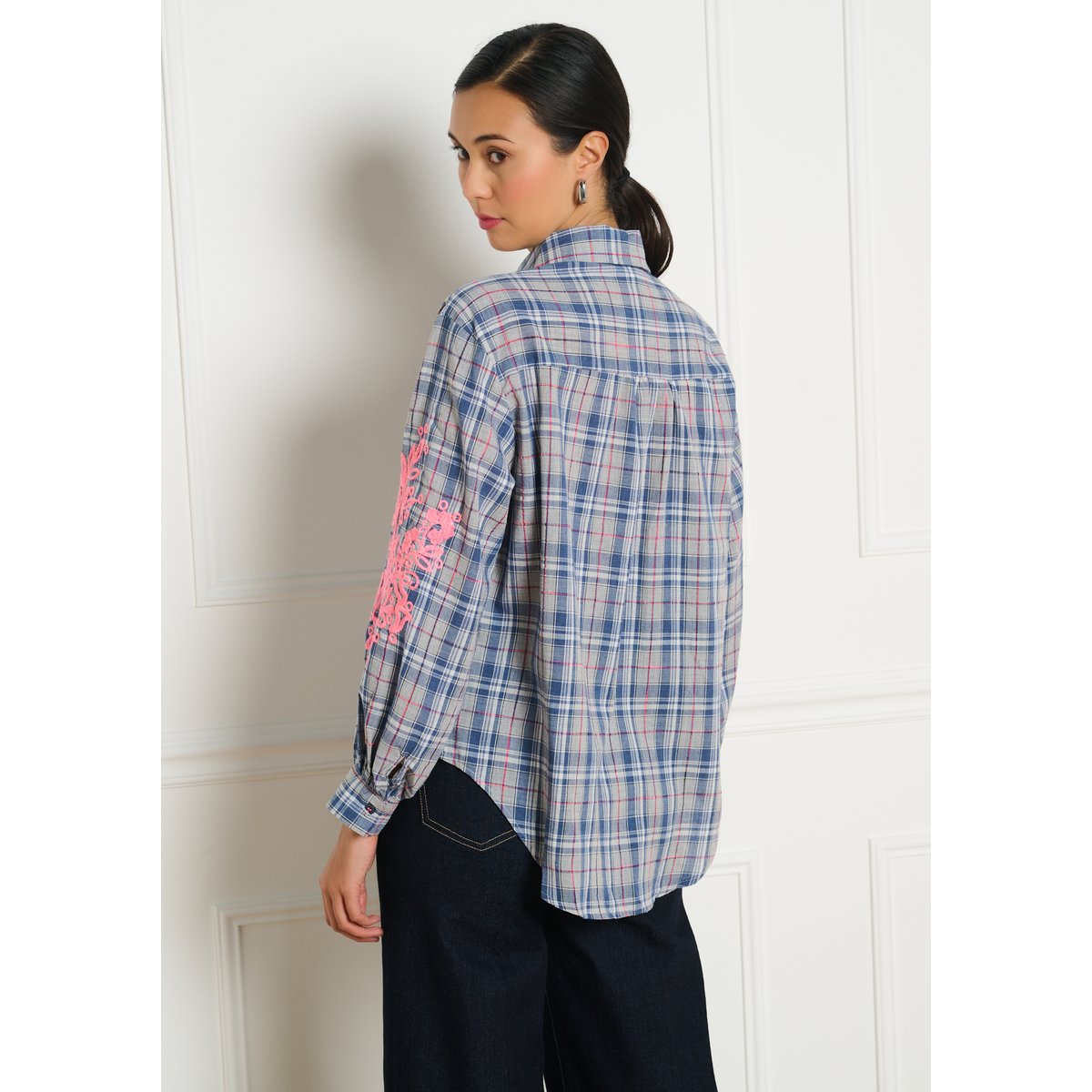 Chemise à carreaux brodée bleu, LOLALIZA