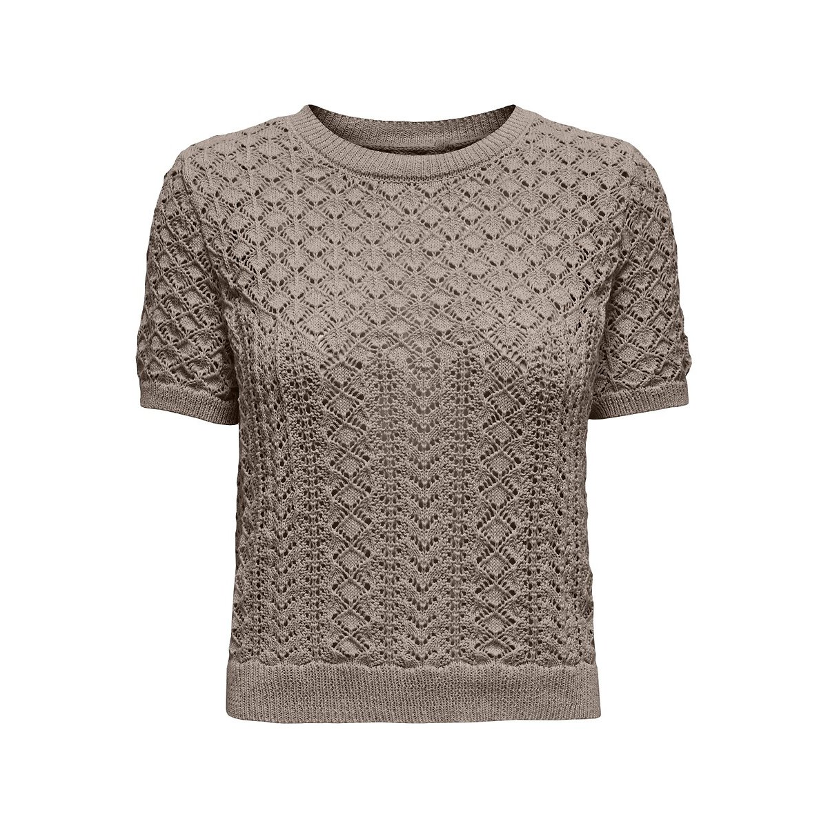 Pull col rond manches courtes marron beige, ONLY