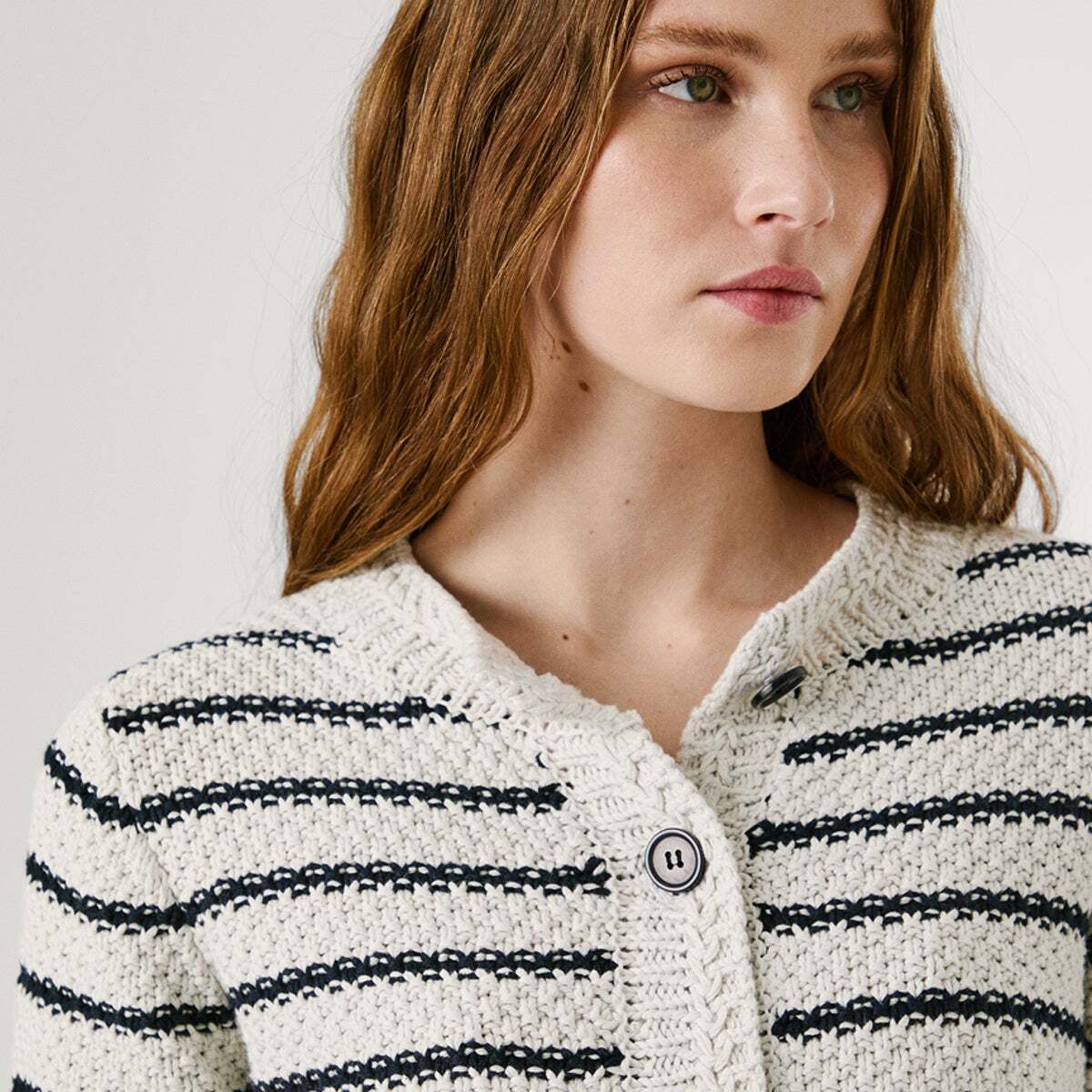 Cardigan À Rayures À Col V blanc d'huître, PEPE JEANS