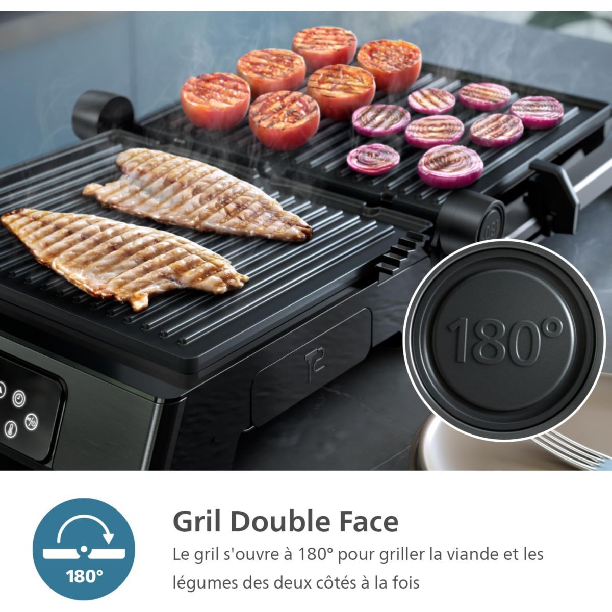 Grille-viande 7000 Series HD6307/70 noir sonde de cuisson, plaques amovibles, à poser, 29x26 cm couleur unique, PHILIPS