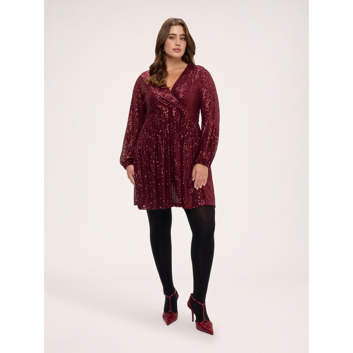 Robe à col croisé entièrement pailletée burgundy, FIORELLA RUBINO