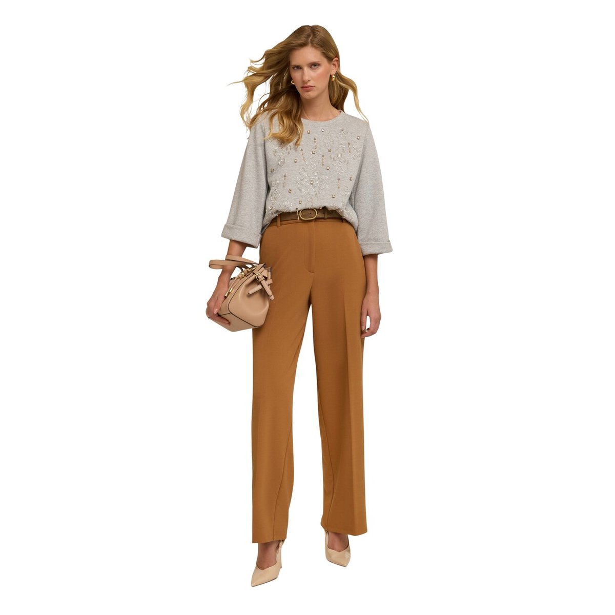 Pantalon avec surpiqûres marron, MOTIVI